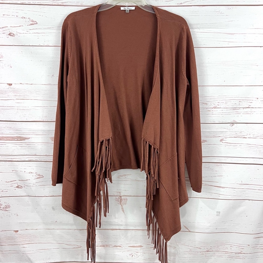 Vila Milano Western Boho Fringe Trim Long Sleeve Cardigan Sweater